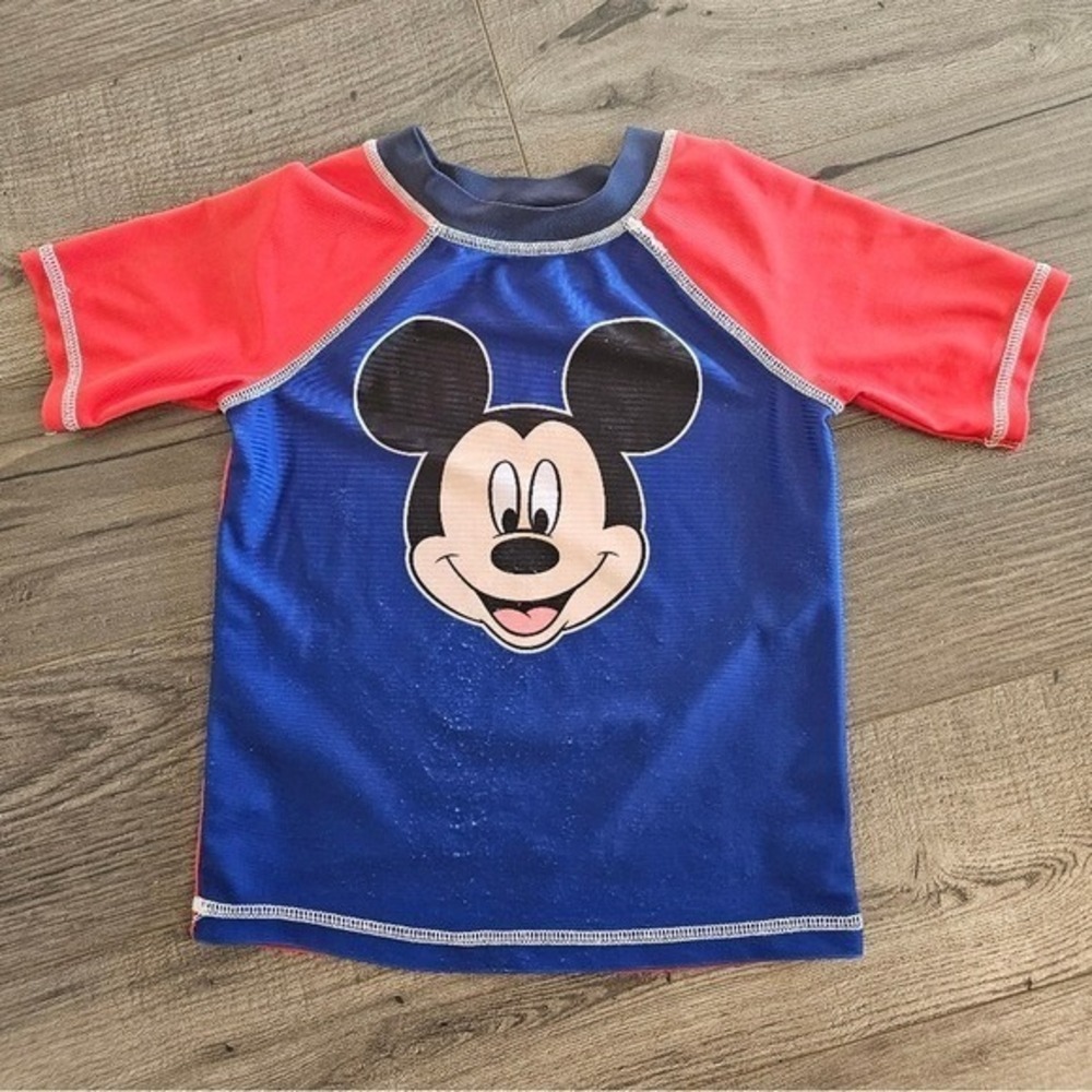 Kid's sz 3T Disney Mickey Mouse Toddler 2 Piece Rash Guard Swim Trunks Blue‎